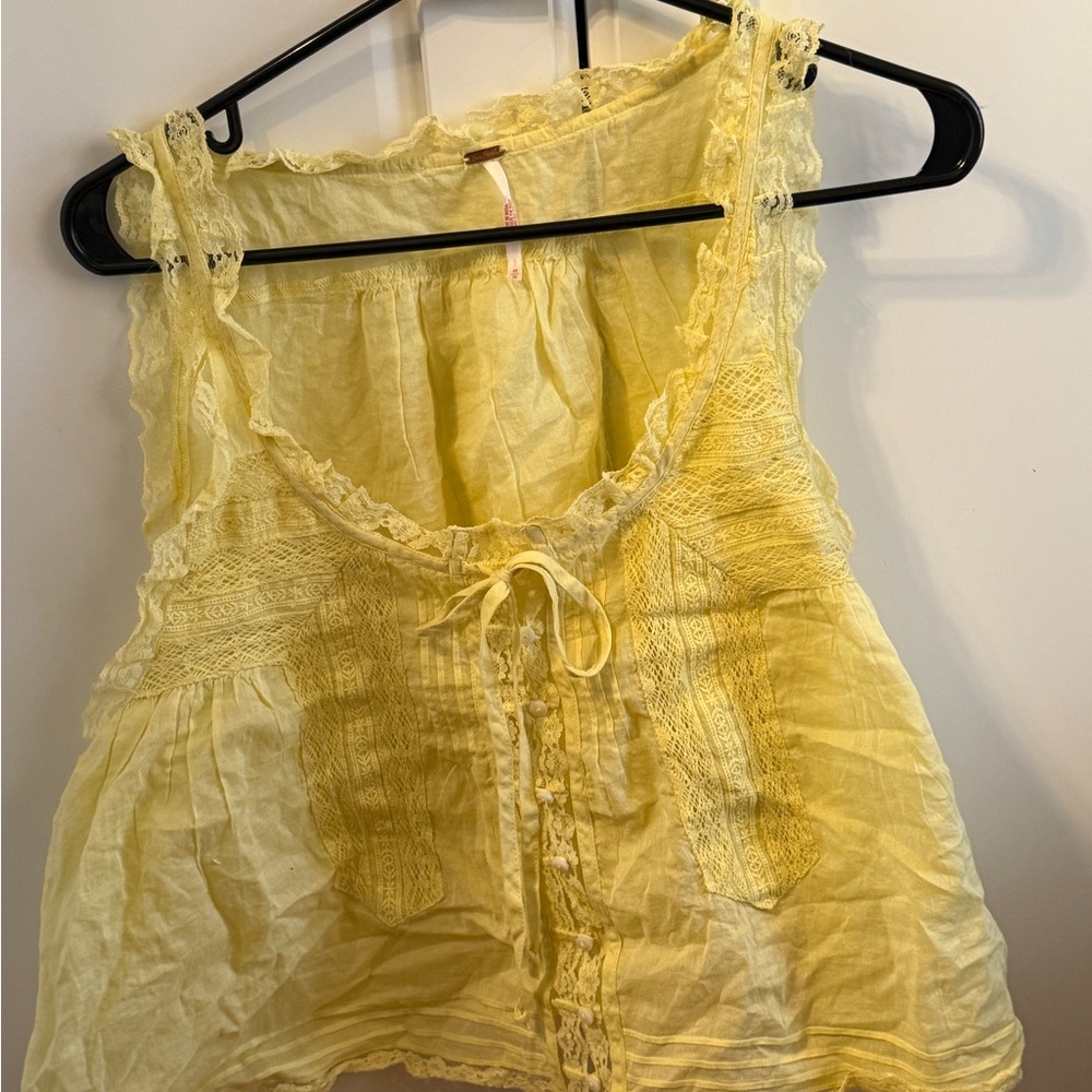 Free People Yellow Lace Detail Blouse - Picture 2 of 7